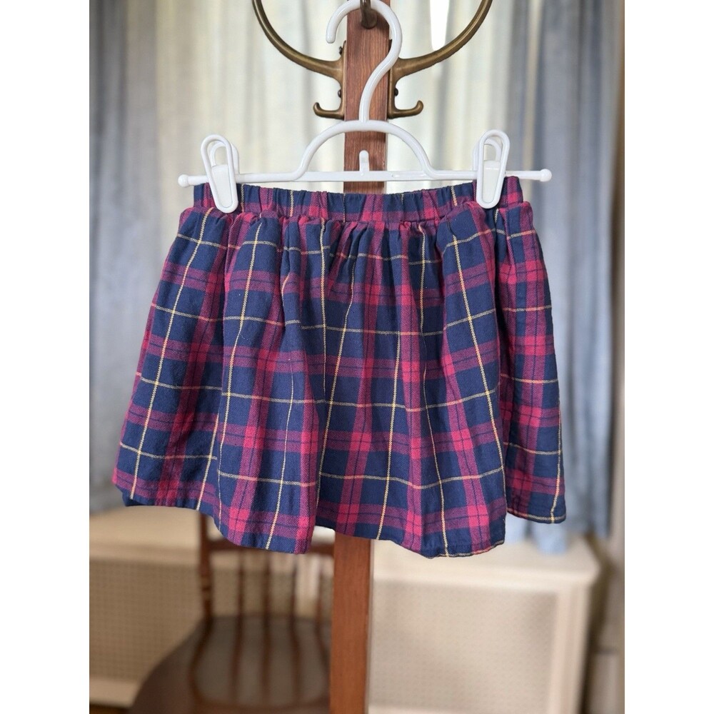 Crewcuts Girls Plaid Pleated Skirt Blue/Pink 5-6Y Pull-On Elastic Waist